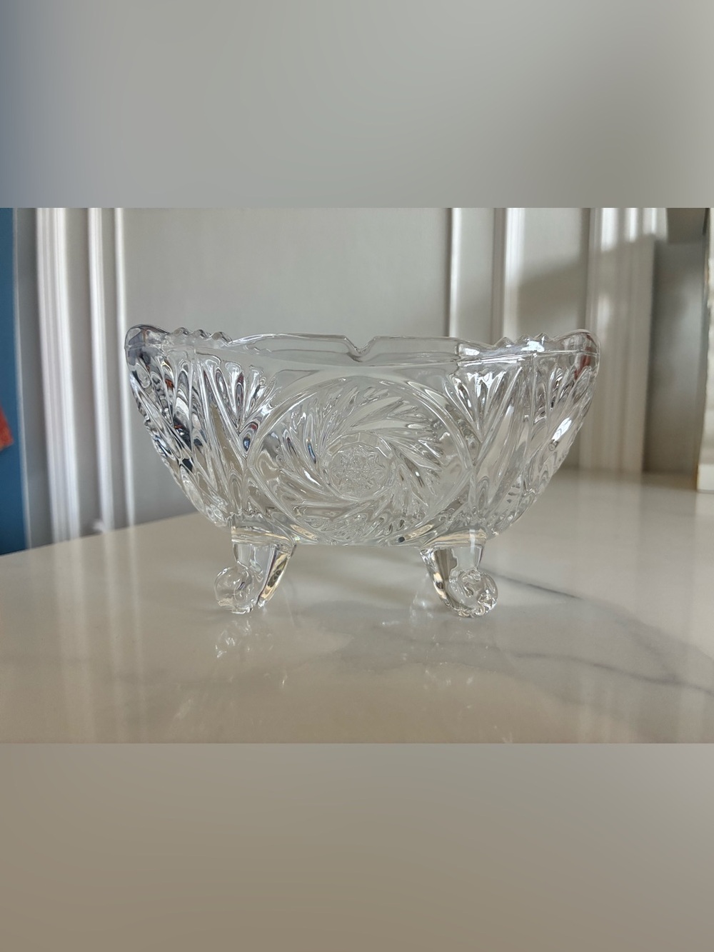 Clear Pressed Glass Footed Bowl - Elegant Crystal-Style Home Accent
